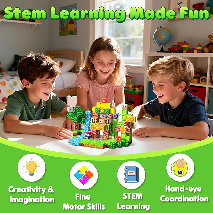 Magnetic Blocks, 100PCS Magnetic Building Blocks, Stacking Magnetic for Kids, Sensory Toy for STEM Constructions Magnetic Blocks for Boys Girls Age 3+, Holiday Birthday Gifts
