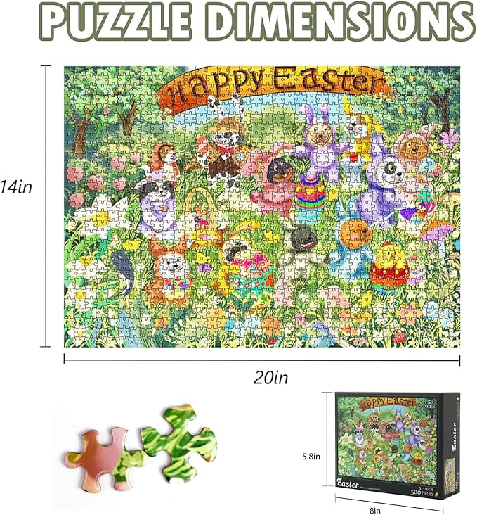 500 Piece Puzzles for Adults - Easter Dog Bunny Ears & Egg Designs Themed - Challenging Puzzle for Game Nights Spring Holiday Family Party Decoration