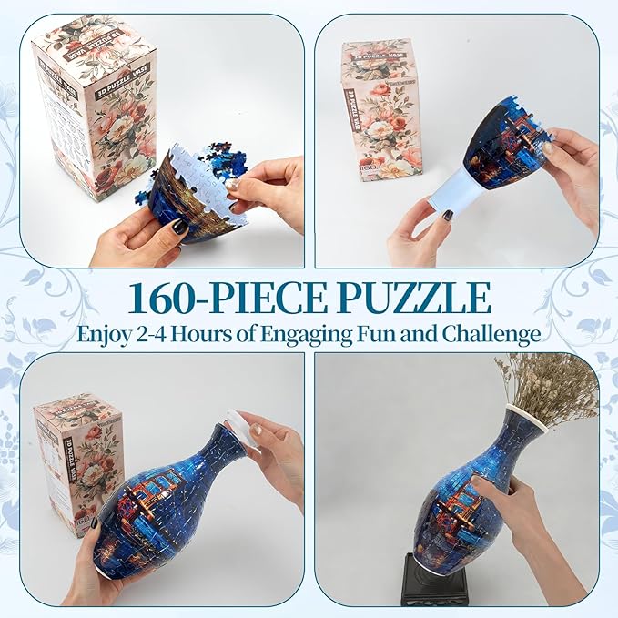 3D Puzzles Vase for Adults, Crafts for Adults, 160 Pieces Plastic DIY Unique Flower Vase with LED Light House Warming Gift Birthday Gifts for Flower Arrangements and Home Decor (Bridge)