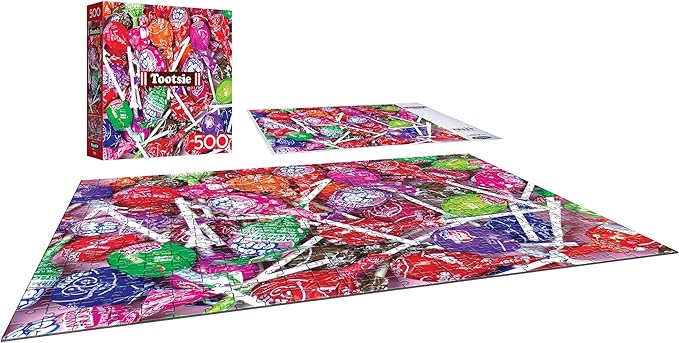 RoseArt - Snack Assortment- Blow Pop & Tootsie Roll Lollipop - 500 Piece Jigsaw Puzzle, Candy-Themed Puzzle for Adults