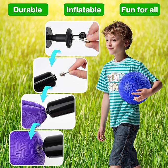 12 Pcs Dodgeballs 5 Inch Playground Ball Kickball Purple Inflatable Rubber Handball Dodge Ball with 1 Hand Pump for Outdoors Ball Games Gym Camps Picnic (Needle is at The Top of The Pump)