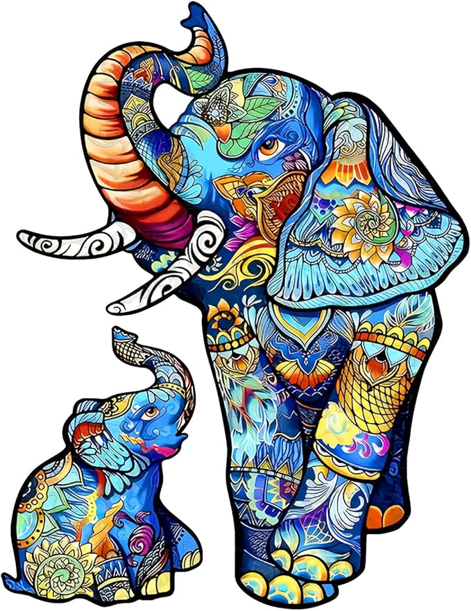 Wooden Puzzles for Adults, Unique Puzzles for Adults, Irregular Animal Shaped Wooden Jigsaw Puzzles, Creative Birthday Gift, 8.1 x 8.1 inch, Elephants