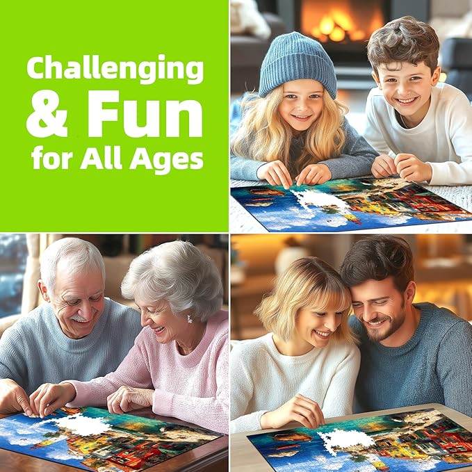 Summer Colorful Coastal Village 1000 Piece Puzzle for Adults, Fun Puzzles for Adults 1000 Pieces with HD Print & Poster, 27.5 * 19.7 in Dust Free, for Gifts Halloween Christmas Family Games Lovers
