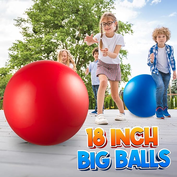 Jumbo 18-Inch Playground Balls (2 Pack, Red & Blue) - Giant Large Inflatable Rubber Kickball for Kids and Toddlers, Boys & Girls Backyard, Sports, Gym, Recess, Indoor & Outdoor Games w/Pump