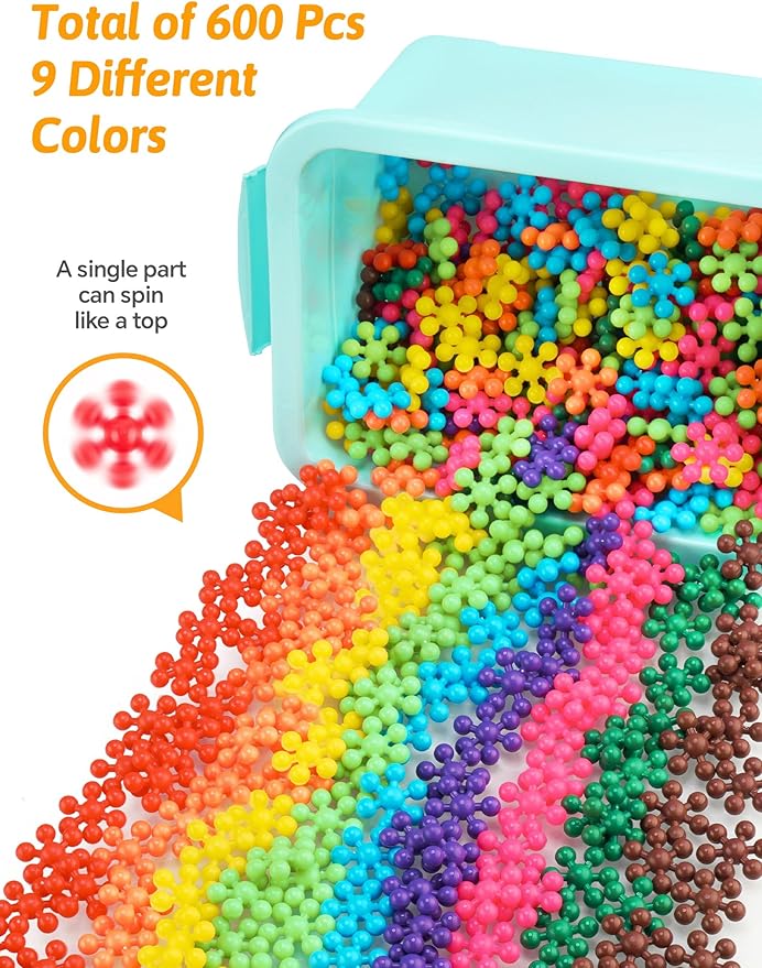 Rainbow Color Building Blocks Set – 600 PCS in 9 Bright Colors with Storage Box – Educational Construction Toy for Kids, STEM Creativity & Fine Motor Skills(Rainbow Colors)