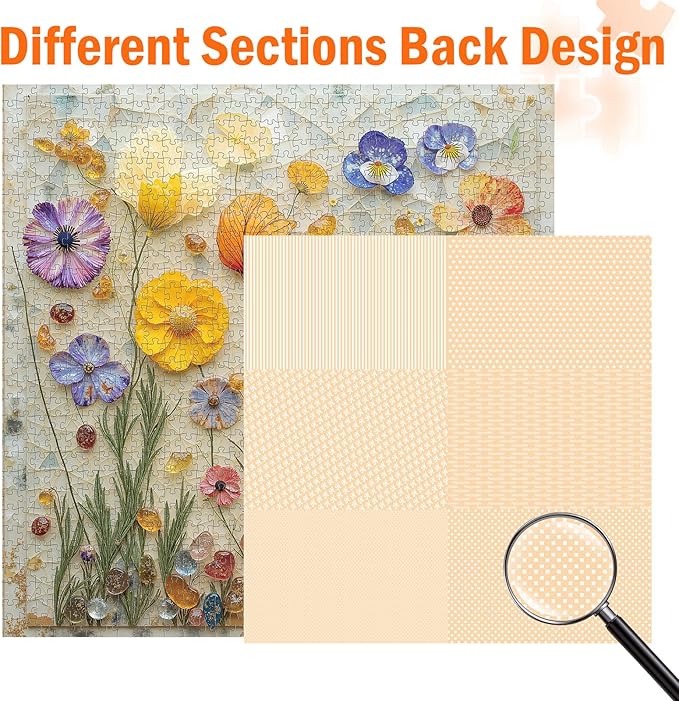Jigsaw Puzzles for Adults 1000 Pieces, Colorful Pretty Plant Floral Square Challenging Unique Puzzle for Game Night Family Home Decor, 24x24 Inches, Stone Flowers