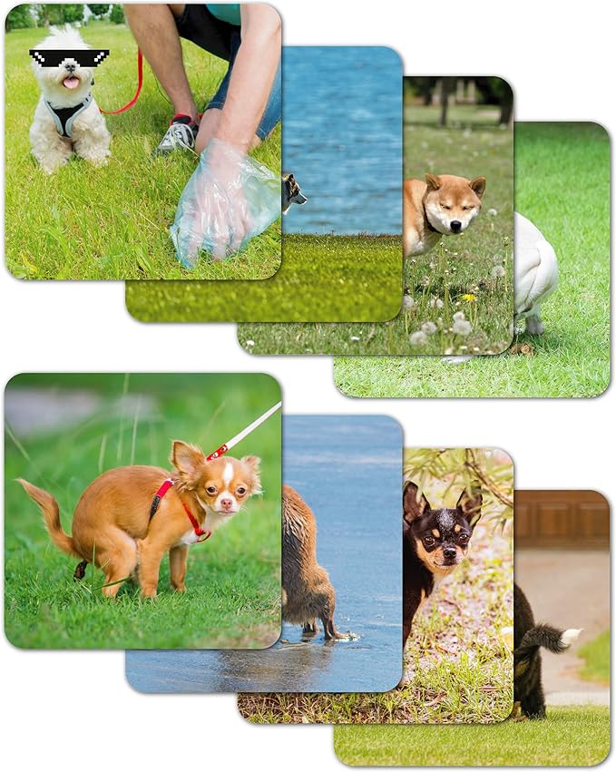 8 Pooping Dogs Funny Coasters for Drinks - Absorbent Cork Base Home Decor Coaster Set for Tabletop Protection, Dog Decor for Dog Lovers, Hilarious Drink Coasters Set Gag