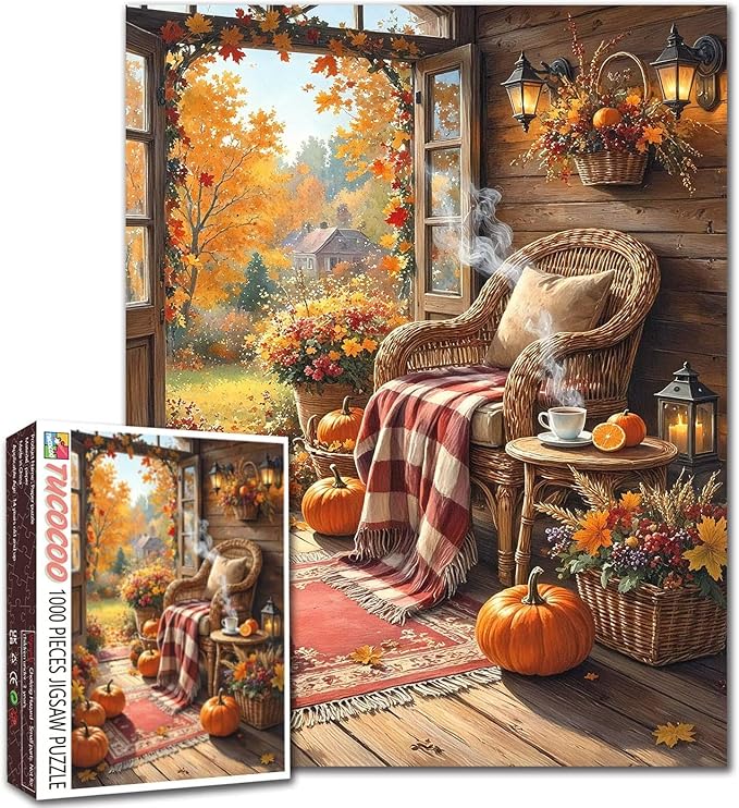Fall Jigsaw Puzzle Adults 1000 Pieces Farmhouse Rustic Country Puzzles Thanksgiving Autumn Leaves Puzzle Pumpkin Puzzle Challenging for Adults Home Decor Gifts for Friends and Family Travel Toys