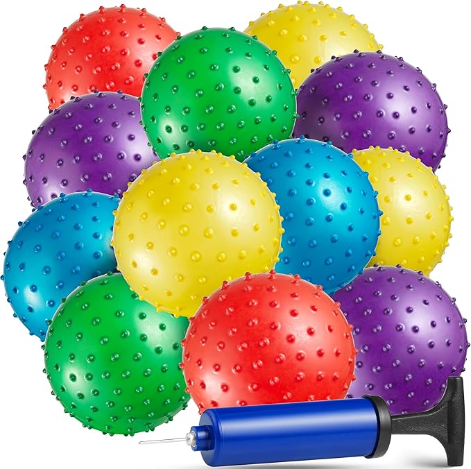 Bedwina Mini Knobby Balls - Bulk 5 Inch Sensory Balls and Spiky Massage Stress Balls with Pump, Fun Bouncy Ball Party Favors
