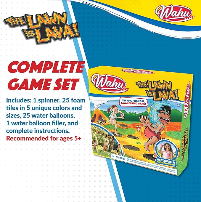 WAHU The Lawn is Lava Outdoor Water Balloon Game for Kids Ages 5+, Kids Outdoor Water Game with 25 Water Balloons