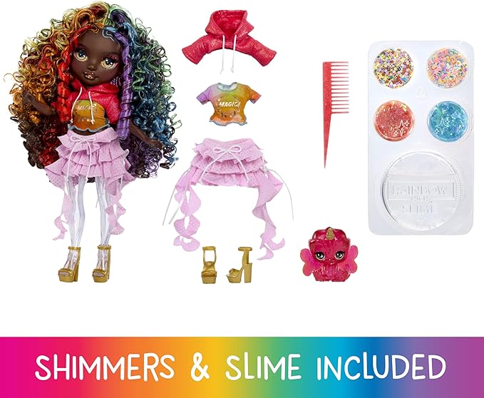 Rainbow High Rainbow Shimmers with Slime – Iris, 11” Fashion Doll, Create a Rainbow Doll, Slime Kit, Kids Gift 4+
