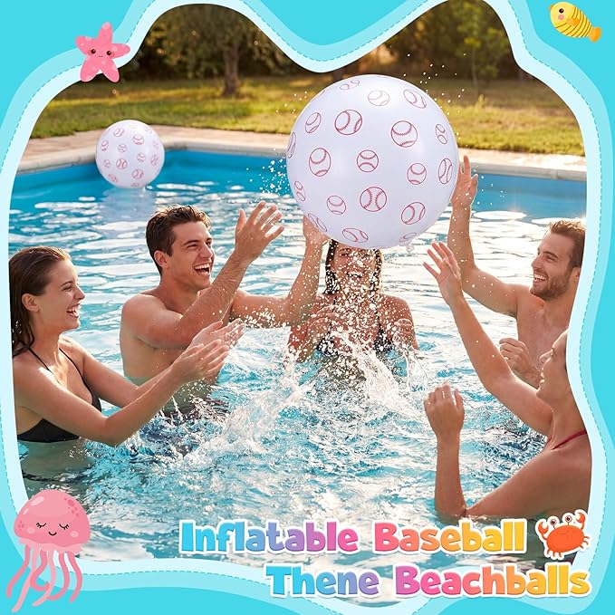 Lewtemi Inflatable Beach Balls Large Sport Ball Pool Toys for Birthday Summer Beach Water Games, Themed Party Decorations Party Favors