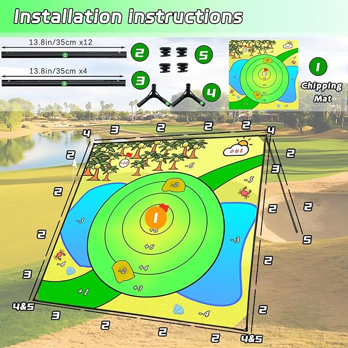 Battle Golf Indoor Chipping Game,57”x57” Portable Chipping Mat,Indoor Outdoor Sticky Golf for Adults and Junior Golfer Training Practise,Friends Family Yard Target Game