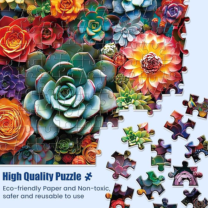 1000 Piece Puzzle for Adults - Colourful Flowers & Succulent Plants Puzzle for Adults Children - Recycled Paper Jigsaw Puzzle 1000 Pieces - Fun and Challenging Family Game Great Gift Idea, 28 * 20 in