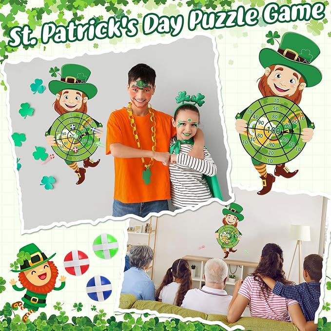 St Patricks Day Games Set Large 23.6 x 31.5in Dart Board Games with 6 Sticky Balls Irish Party for Adults St' Patricks Day Party Throwing Indoor Outdoor Yard Toss(Shamrock)