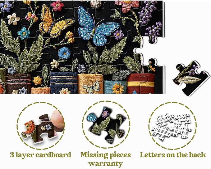 Vintage Wildflower Books Puzzles for Adults 1000 Pieces, Flower Book Pages Jigsaw Puzzles, Retro Floral Plant Butterfly Puzzle