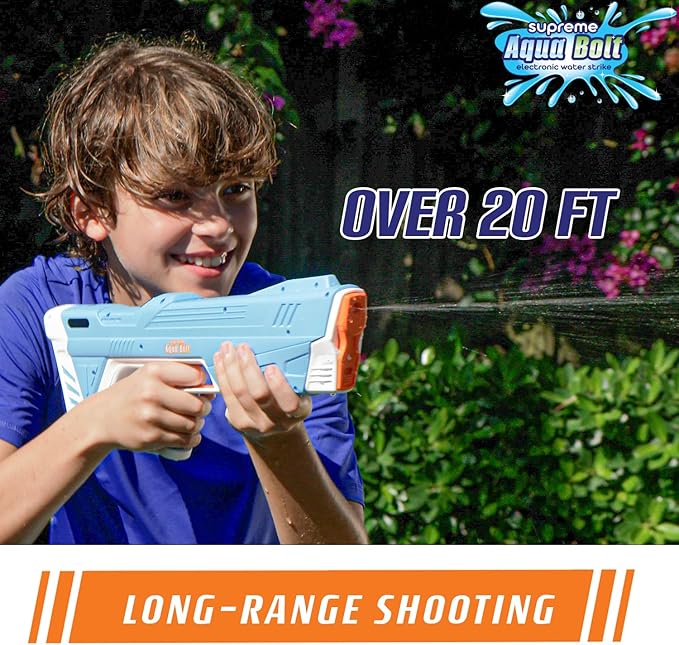 Supreme Sports Aqua Bolt | Electric Water Blaster with Rechargeable Battery; Long Range 20ft Precision Soaking; Fast Fill | Automatic Refill; Lightweight Design for Kids; Adults; Pool; Squirt Soaker