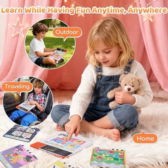 Learn to Read & Spell Phonics Pad, Interactive Electronic Learning Pad with 242 Sound Pages Card , Fun Learning Activities for Kids 3-10 Years Old