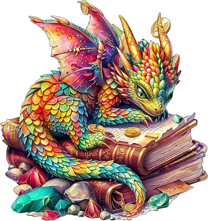 Wooden Puzzles for Adults - Jeweled Dragon Puzzle, Unique Shape Wooden Jigsaw Puzzle for Adults, Wood Puzzles Adult, Good Gift Idea for Friends, Home Decor (L-13.4 * 12.6in 240 Pieces)