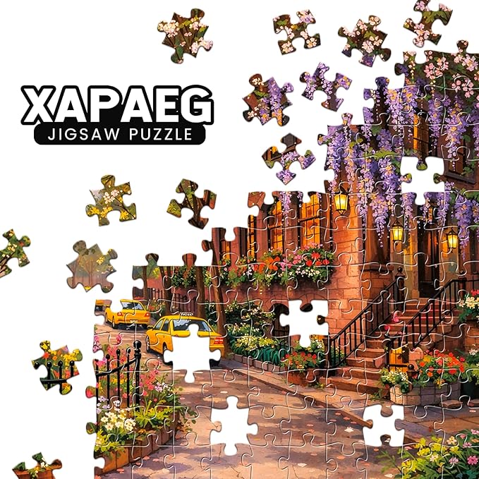 300 Piece Puzzle for Adults, New York Spring Street 300 Piece Puzzle, Vibrant City Blooms & Classic Yellow Taxis Jigsaw Puzzle, Perfect for Family Game Night, Home Wall Decor, Great Gift for Adults