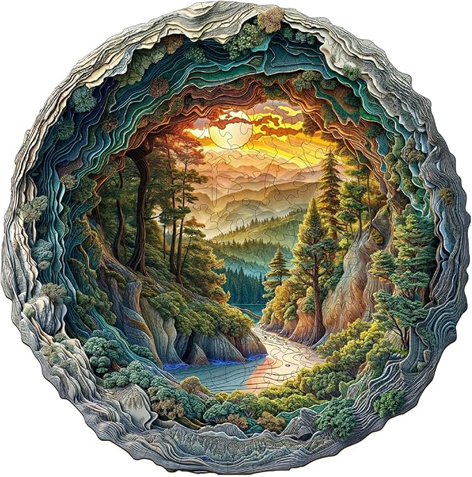 Wooden Puzzles for Adults, 3D Vision Effect-3D Cave Forest Wood Puzzles Adult, Unique Shaped Wooden Jigsaw Puzzle, Creative Gifts for Friends/Family/Puzzle Lovers, Home Decor(L-13.4 * 13.3in 300pcs)