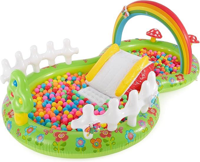 INTEX Garden Inflatable Kiddie Pool: Inflatable Kids Pool with Water Sprayer and Slide – Splash Pad – 114" x 71" x 41" – Ages 3+
