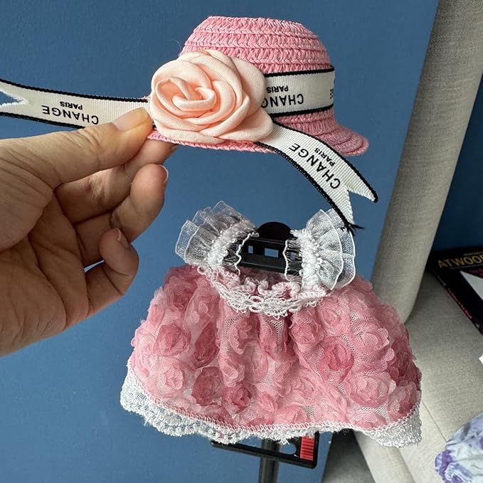 Premium Overall Pinafore Dress (Pink Suspender Dress) for 6.7" / 17 cm LABUBU Doll – Includes Miniature Accessories (Doll Not Included)
