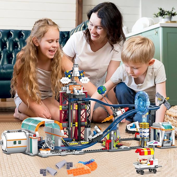 HOGOKIDS Space Roller Coaster Building Toy 926PCS Coaster Building Set Features Lift Platform, Satellites, Rocket Buildable Space Rollercoaster Adventure Park for Adults Kids Girl Boy Ages 6+years old