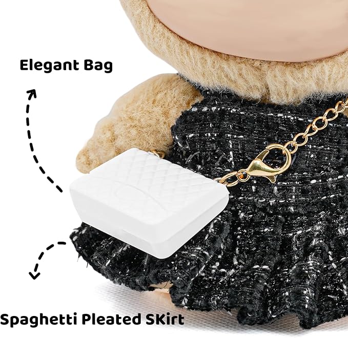 17cm Doll Clothes - Luxury Chic Style Set High-End Fashion Accessories - Premium Handmade Clothes 3 Piece Set Hat & White Bag & Dress Adjustable Doll Outfit (No Doll) - Black Hat Set