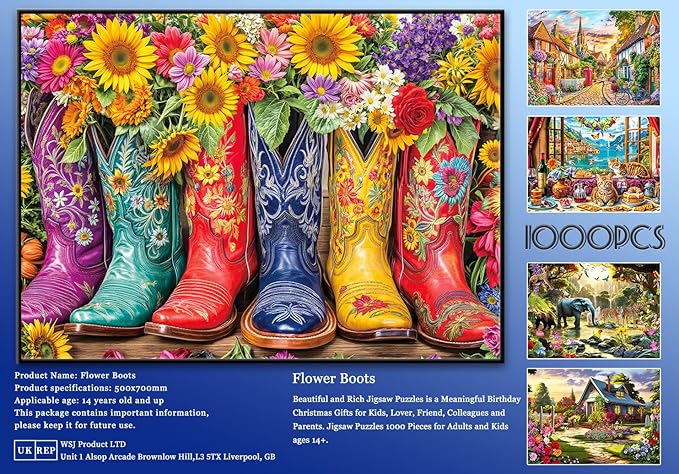 Jigsaw Puzzles for Adults 1000 Piece Puzzle for Adults 1000 Pieces Puzzle 1000 Pieces-Flower Boots