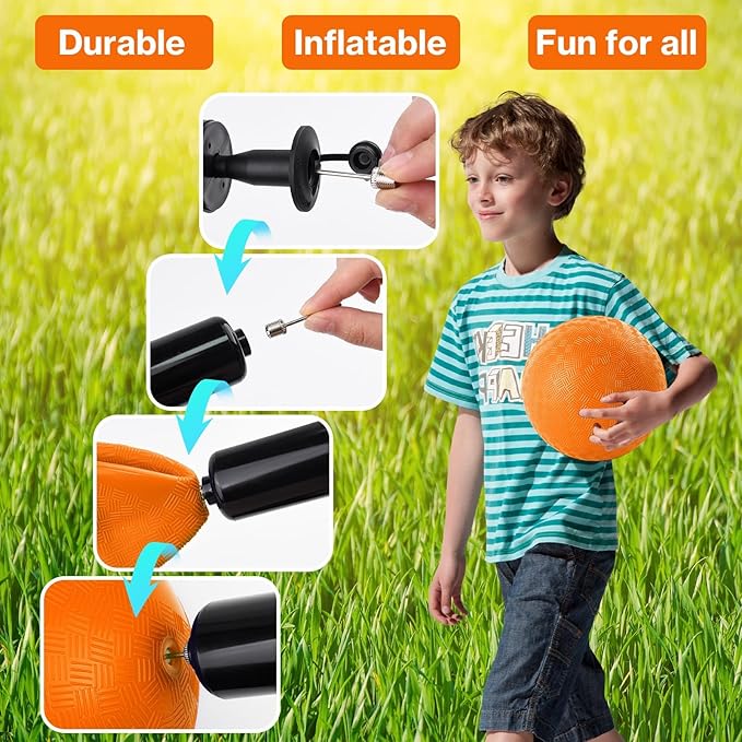 12 Pack Dodgeballs 5 Inch Playground Ball Kickball Orange Inflatable Rubber Handball Bouncy Dodge Ball with 1 Hand Pump for Outdoors Ball Games Gym Camps Picnic