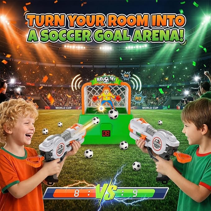 Kids Shooting Game Toy Set,Soccer Game for Kids,Including 24 Foam Soccer Balls and 3 Foam Bowling Pins,LCD Score Record,Indoor Outdoor Birthday Gift for Kids Boys and Girls Ages 3+Years Old