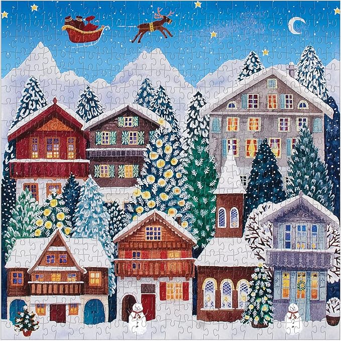 Galison Yuletide Village 500 Piece Puzzle from Galison - Featuring Colorful and Charming Illustrations of a Festive Winter Village, 20" x 20", Makes a Wonderful
