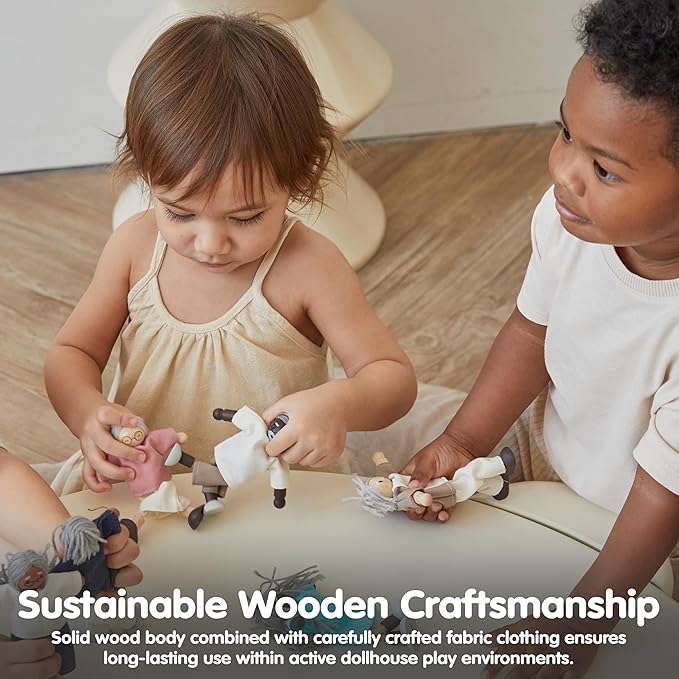 PlanToys® Grandfather Wooden Dollhouse Figurine | Poseable 1:12 Scale Mini Doll (Dark Skin Tone, 5 Inch) | Dollhouse Accessories for Pretend Play | Eco-Friendly Montessori Toy for Kids Ages 3+