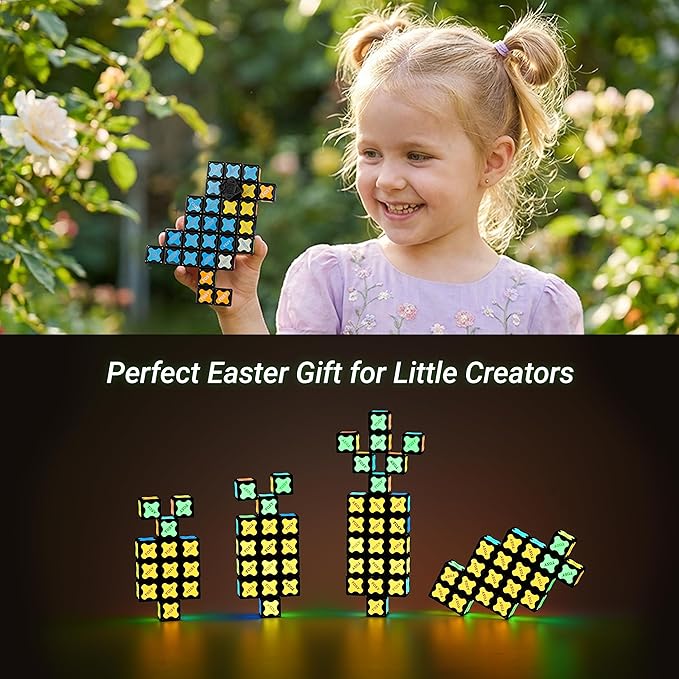 TOSY Magnet Cube 2x2 - 8 Blocks, 2in1 Toy: 2x2x2 Puzzle Cube and Customizable Infinity Cube, Easter Basket Stuffers Gifts for Kids/Grandkids, Glowing w/ UV Flashlight, STEM Toy, 2-Pack