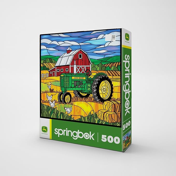 Springbok Stained Glass Farm 500 Piece Jigsaw Puzzle for Adults & Family - Colorful Farm Animals Art, Stained Glass Style Scene - Unique Cut Pieces - Made in USA