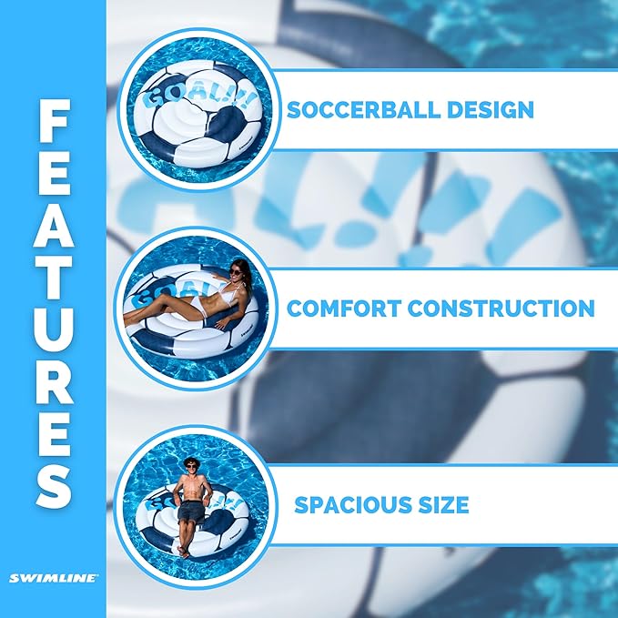 Swimline Inflatable Soccer Ball Ride-On Pool Float Blue/White, 60"