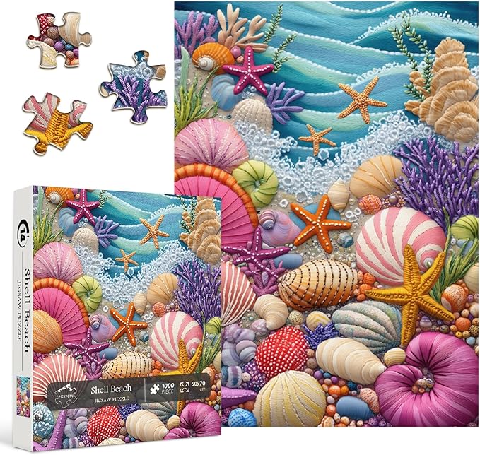 PICKFORU Beach Puzzles for Adults 1000 Pieces, Colorful Seashells Puzzle Sea Coral Starfish，Impossible Ocean Jigsaw Puzzles as Home Art