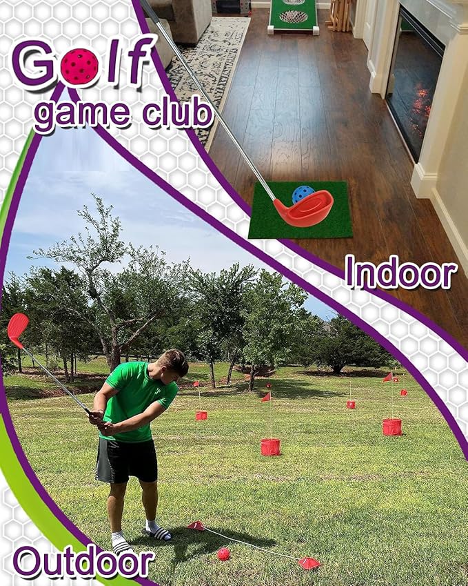 KOFULL Backyard Golf Game Club with Oversize Head, for Golf Game with Buckets, Included 1 Plastic Golf Clubs for Adults, 2 Balls, Steel Shaft for Chipping Game, Hit Plastic Foam Ball