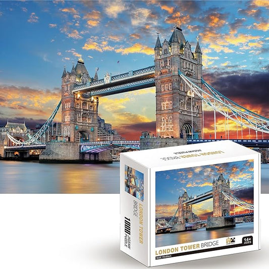 1000 Piece Jigsaw Puzzles for Adults Teens Kids - Fine Art Challenging, London Tower Bridge 1000Pcs Puzzle, Family Game Gift, Size 27"x20"