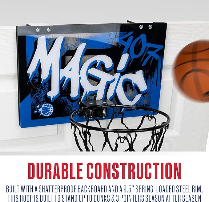 Franklin Sports NBA Team Over the Door Basketball Hoops - Kids Indoor Mini Basketball Hoop + Ball Set - NBA Fan Mini Hoops