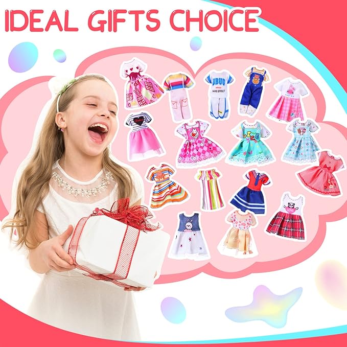 Hungdao 16 Pcs Girl Boy Doll Clothes Lovely Outfits Mini Doll Clothes 6 Inch Dolls Accessories for Kids Birthday Outfit (Cute Girls)