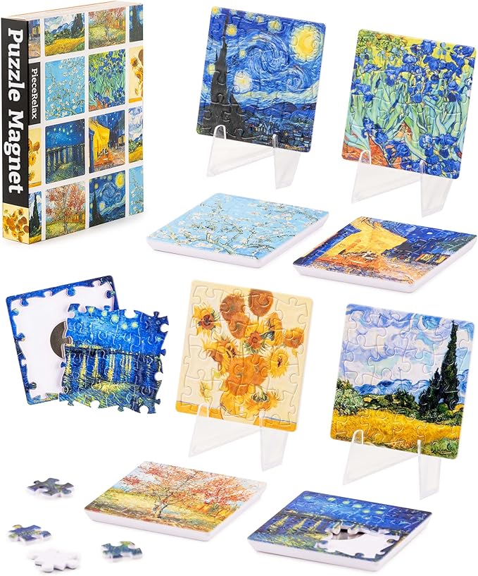 PieceRelax Magnet Puzzle for Adults 128 Pieces - Van Gogh's Palette Unique Gift & Home Décor with Plastic Jigsaw Puzzle [D1600]
