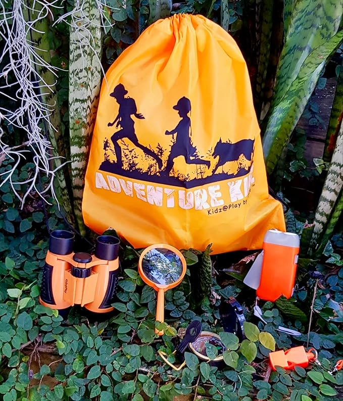 Adventure Kidz - Outdoor Exploration Kit, Children’s Toy Binoculars, Flashlight, Compass, Whistle, Magnifying Glass, Backpack. Great Kids Gift Set for Camping, Hiking, Educational and Pretend Play.