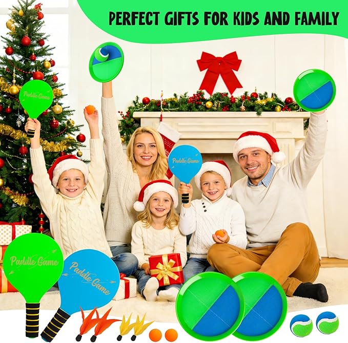 2-in-1 Beach Paddle Ball and Toss Catch Ball Game Set, Summer Outdoor Toys for Kids Adults, Family Yard Lawn Beach Pool Park Games, Outside Sports Easter Basket Stuffers Gifts for Boys Girls