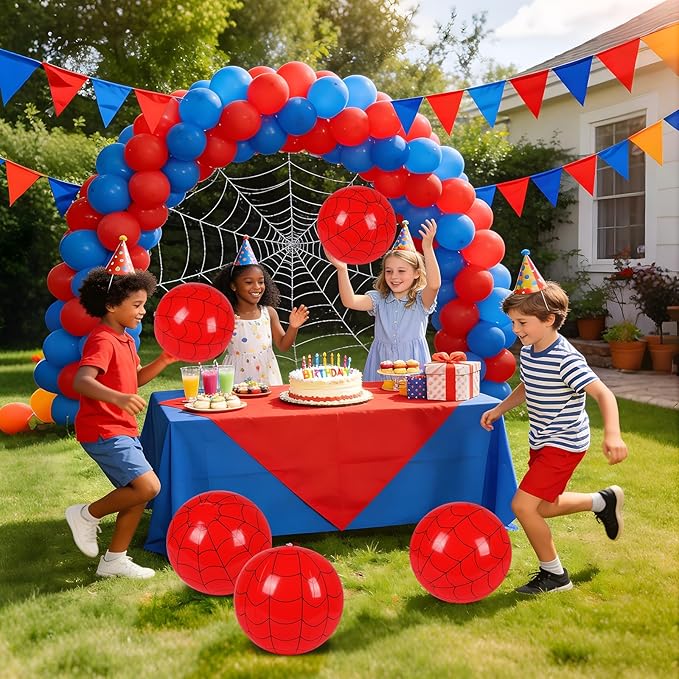 SCIONE 12 Pack 12 Inch Red and Blue Web Inflatable Balls, Beach Balls for Pool Party Decorations, Spider Theme Birthday Favors & End of Year Student Gifts