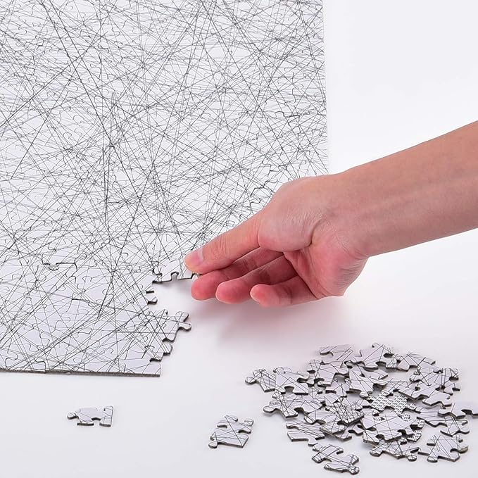Bgraamiens Puzzle-The Lines -1000 Pieces Black and White Simple Fashion Challenge Blue Board Jigsaw Puzzles