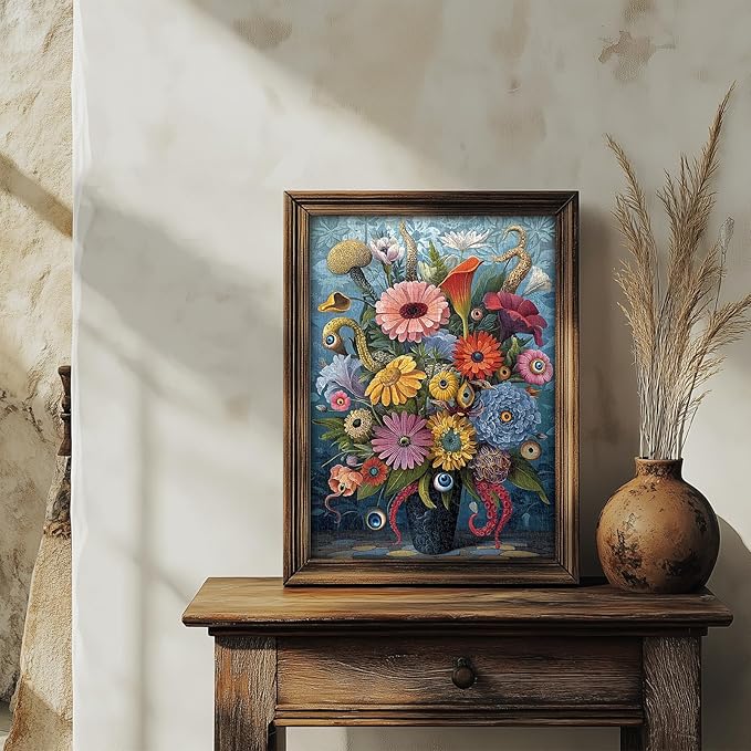 PICKFORU Horror Vase Jigsaw Puzzles 1000 Pieces, Scare Gothic Eyes Flower Puzzles for Adults, Vintage Difficult Unique Puzzle as Wall Decor
