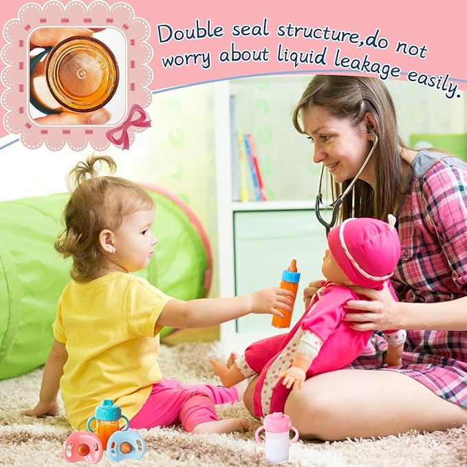 13 Pcs Baby Doll Accessories Magic Bottle Set,Pretend Play Feeding Toy Set with Package,Doll Feeding Set for Kids Girls,Magic Disappearing Juice Milk Bottles,Sippy Cups,Pacifiers,Bowl Spoons