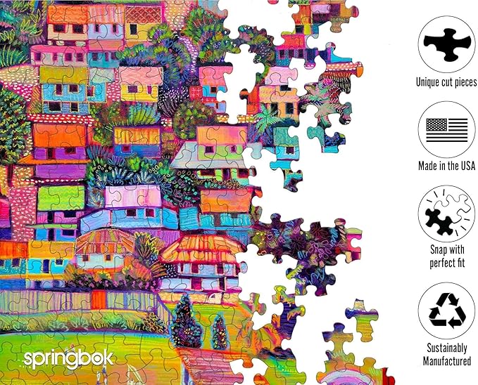 Springbok Bella Vista Golfito 1000 Piece Jigsaw Puzzle for Adults - Colorful Tropical Village - Unique Cut Pieces - Made in USA